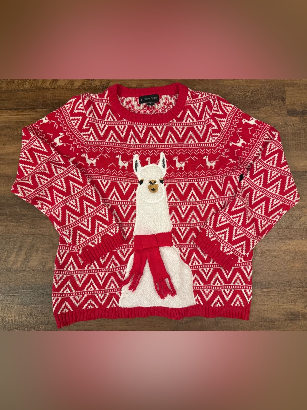Blizzard Bay L Red White Llama Ugly Christmas Sweater 3D Scarf